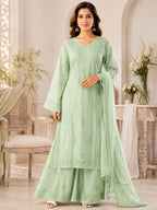 Luxury Muslin Chikankari Kurta Palazzo Dupatta Set for Women | Premium Hand Embroidered Ethnic Wear