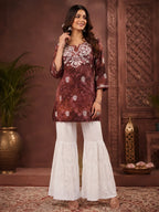 Premium Modal Handwork Printed Short Top with Sharara Set for Women | Designer Ethnic Co-Ord Set
