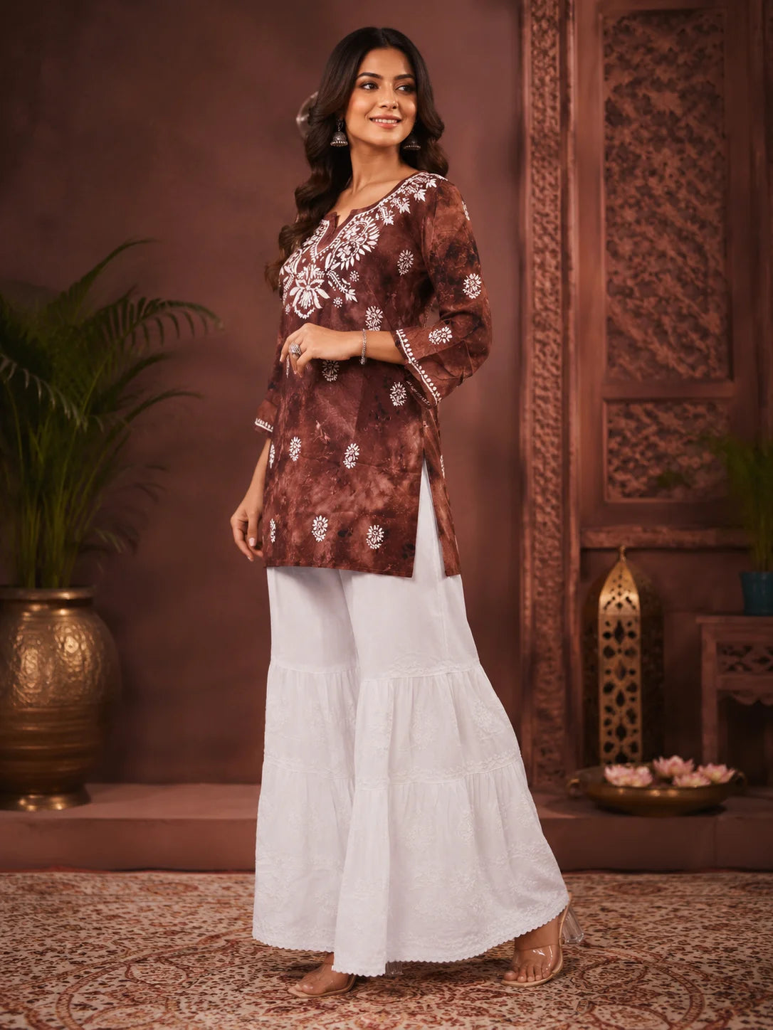 Premium Modal Handwork Printed Short Top with Sharara Set for Women | Designer Ethnic Co-Ord Set