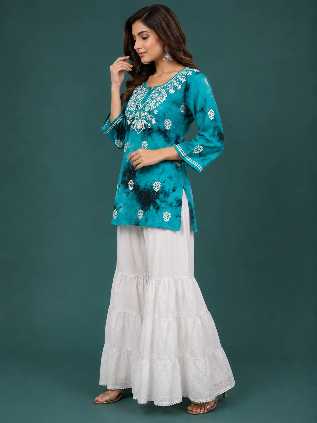 Premium Modal Handwork Printed Short Top with Sharara Set for Women | Designer Ethnic Co-Ord Set