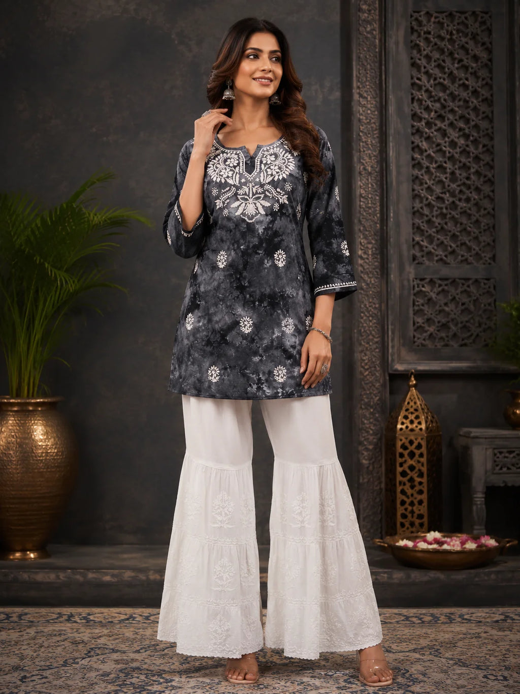 Premium Modal Handwork Printed Short Top with Sharara Set for Women | Designer Ethnic Co-Ord Set
