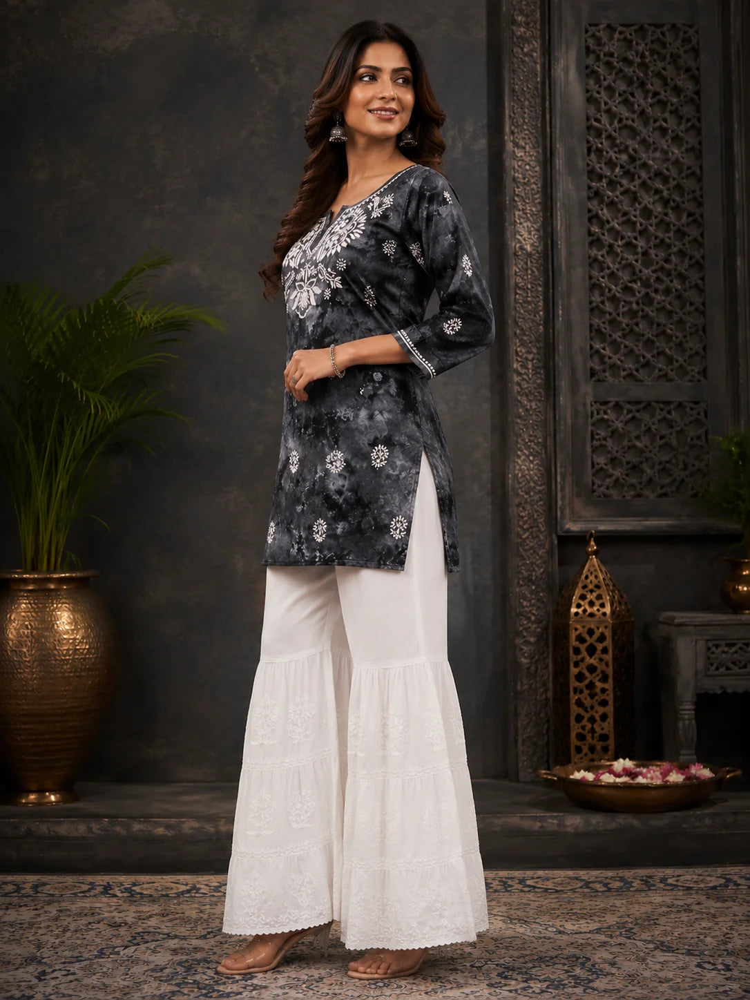 Premium Modal Handwork Printed Short Top with Sharara Set for Women | Designer Ethnic Co-Ord Set