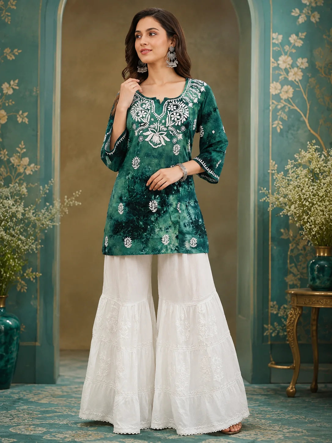 Premium Modal Handwork Printed Short Top with Sharara Set for Women | Designer Ethnic Co-Ord Set