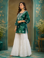 Premium Modal Handwork Printed Short Top with Sharara Set for Women | Designer Ethnic Co-Ord Set