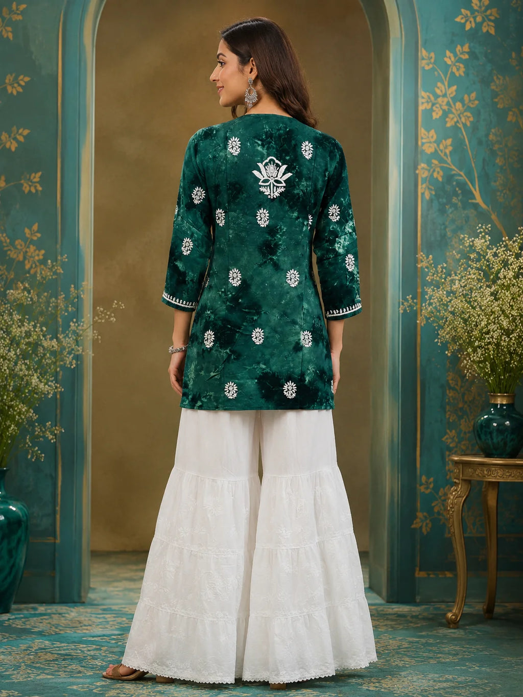 Premium Modal Handwork Printed Short Top with Sharara Set for Women | Designer Ethnic Co-Ord Set