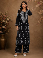 Premium Modal Chikankari Hand Embroidered Kurti Palazzo Set for Women | Lucknowi Handwork
