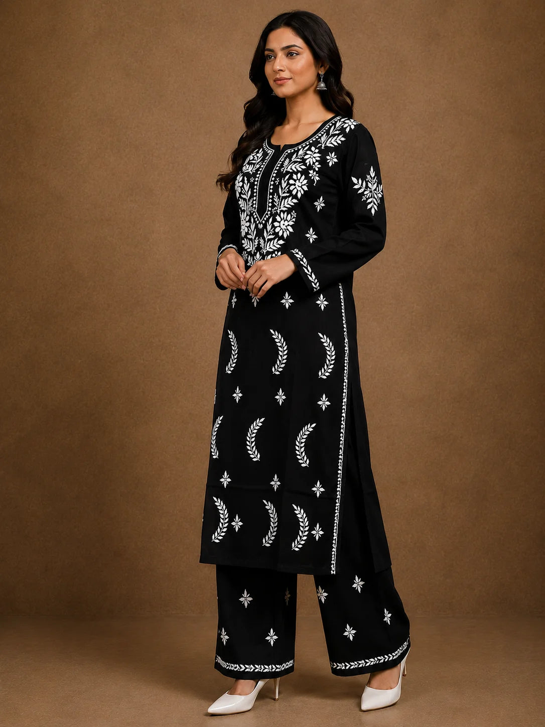 Premium Modal Chikankari Hand Embroidered Kurti Palazzo Set for Women | Lucknowi Handwork