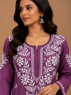 Premium Modal Chikankari Hand Embroidered Kurti Palazzo Set for Women | Lucknowi Handwork