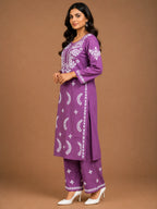 Premium Modal Chikankari Hand Embroidered Kurti Palazzo Set for Women | Lucknowi Handwork