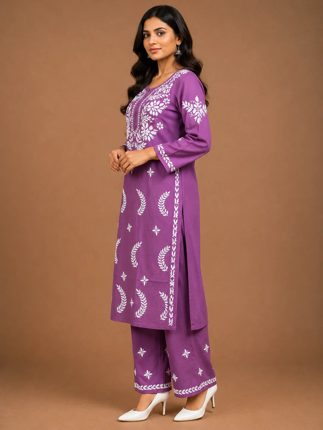 Premium Modal Chikankari Hand Embroidered Kurti Palazzo Set for Women | Lucknowi Handwork