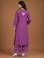Premium Modal Chikankari Hand Embroidered Kurti Palazzo Set for Women | Lucknowi Handwork