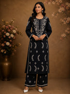 Premium Modal Chikankari Hand Embroidered Kurti Palazzo Set for Women | Lucknowi Handwork