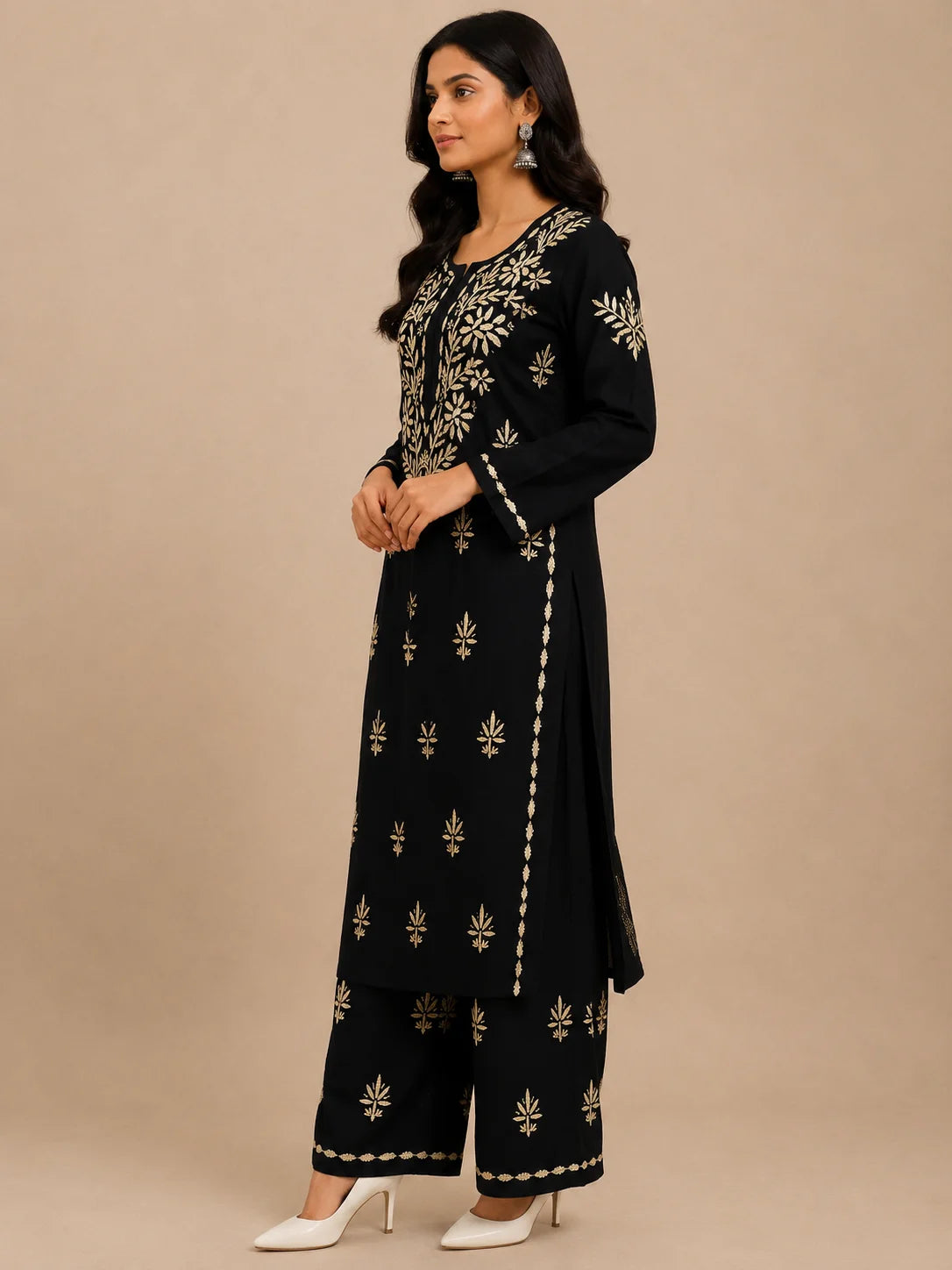 Premium Modal Chikankari Hand Embroidered Kurti Palazzo Set for Women | Lucknowi Handwork