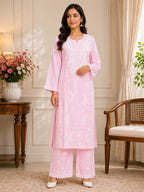 Premium Modal Chikankari Hand Embroidered Kurti Palazzo Set for Women | Lucknowi Handwork