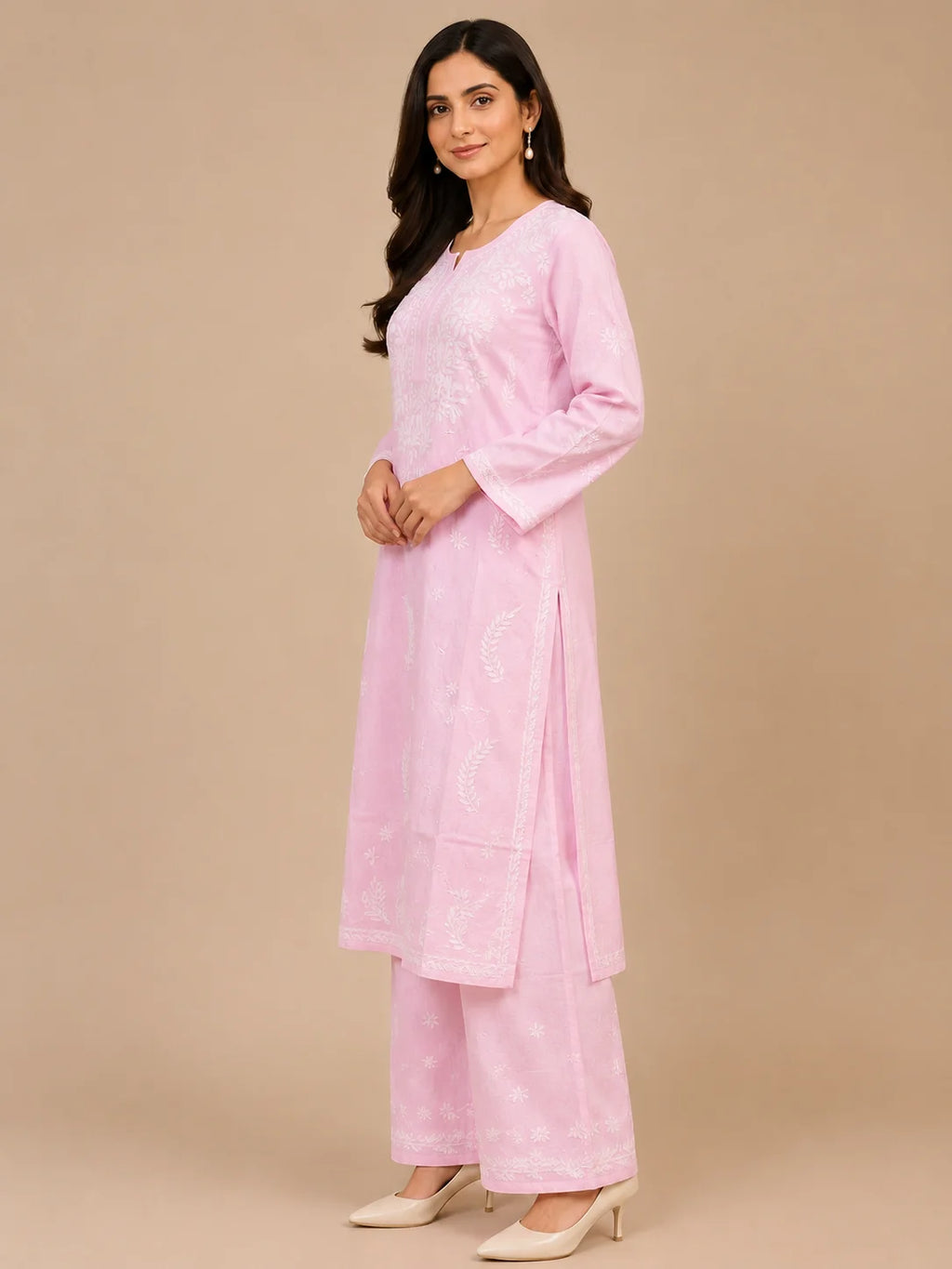 Premium Modal Chikankari Hand Embroidered Kurti Palazzo Set for Women | Lucknowi Handwork