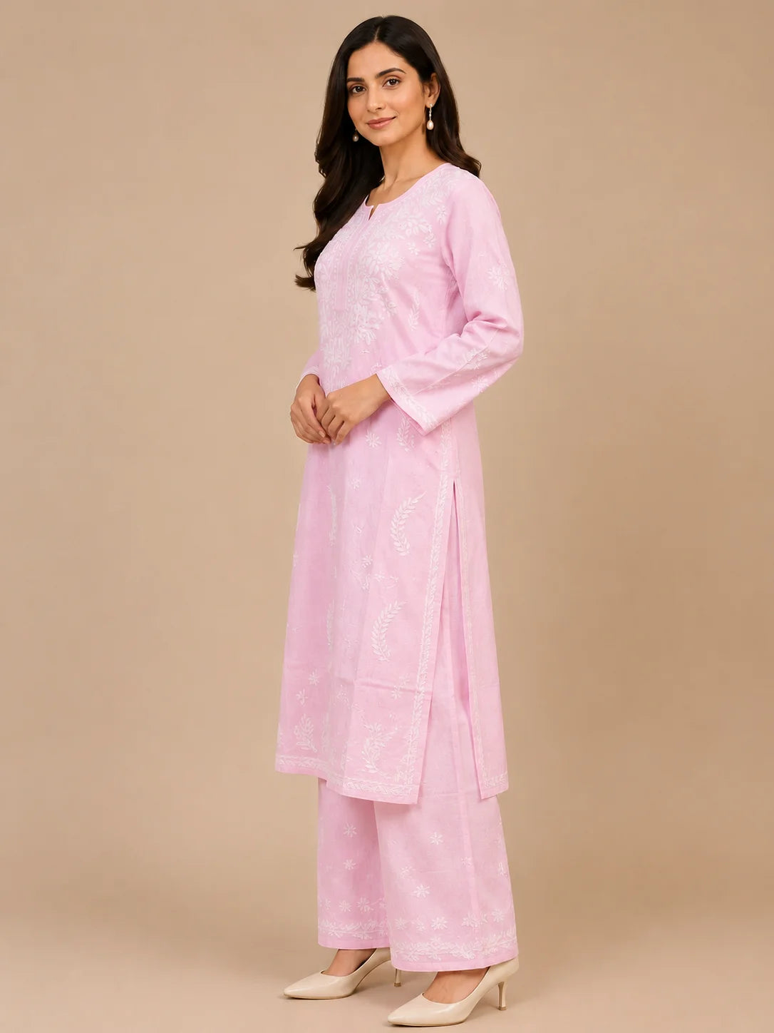 Premium Modal Chikankari Hand Embroidered Kurti Palazzo Set for Women | Lucknowi Handwork