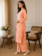 Premium Modal Chikankari Hand Embroidered Kurti Palazzo Set for Women | Lucknowi Handwork