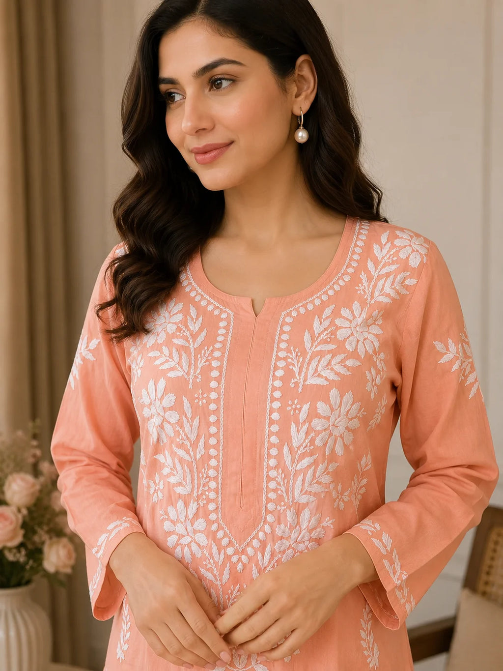 Premium Modal Chikankari Hand Embroidered Kurti Palazzo Set for Women | Lucknowi Handwork