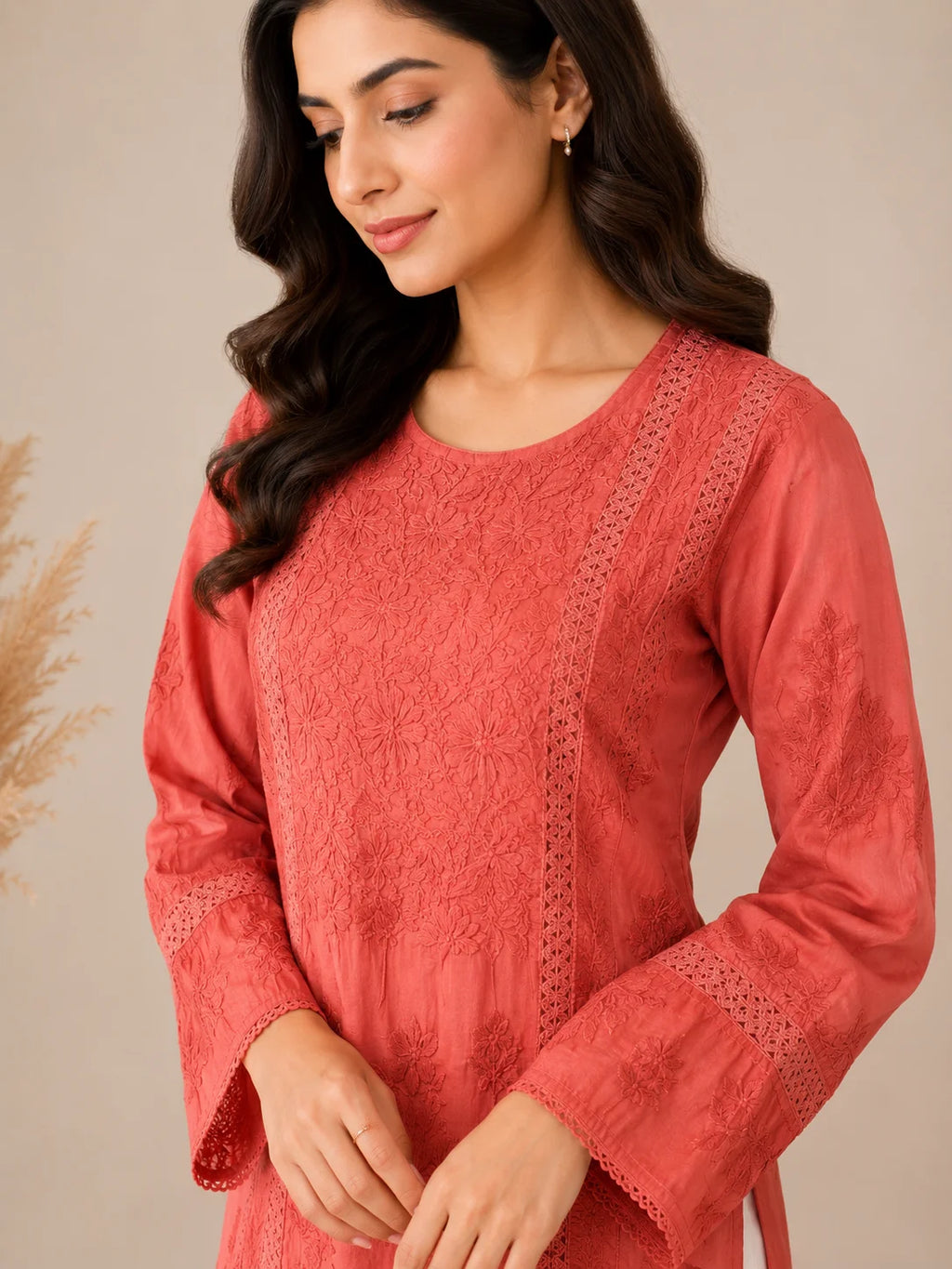 Luxury Chikankari Chanderi Kurta for Women | Handcrafted Lucknowi Embroidery | Tazaki Fashion