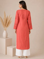 Luxury Chikankari Chanderi Kurta for Women | Handcrafted Lucknowi Embroidery | Tazaki Fashion