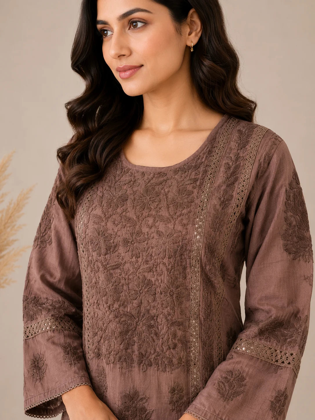 Luxury Chikankari Chanderi Kurta for Women | Handcrafted Lucknowi Embroidery | Tazaki Fashion