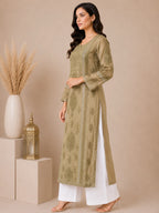 Luxury Chikankari Chanderi Kurta for Women | Handcrafted Lucknowi Embroidery | Tazaki Fashion