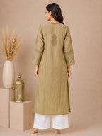 Luxury Chikankari Chanderi Kurta for Women | Handcrafted Lucknowi Embroidery | Tazaki Fashion