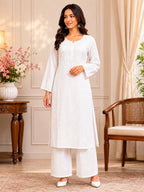 Premium Modal Chikankari Hand Embroidered Kurti Palazzo Set for Women | Lucknowi Handwork