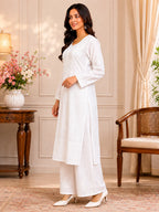 Premium Modal Chikankari Hand Embroidered Kurti Palazzo Set for Women | Lucknowi Handwork