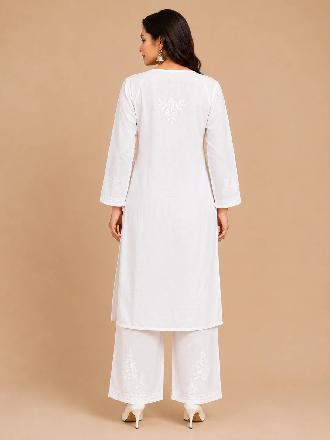 Premium Modal Chikankari Hand Embroidered Kurti Palazzo Set for Women | Lucknowi Handwork