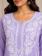 Premium Modal Chikankari Hand Embroidered Kurti Palazzo Set for Women | Lucknowi Handwork