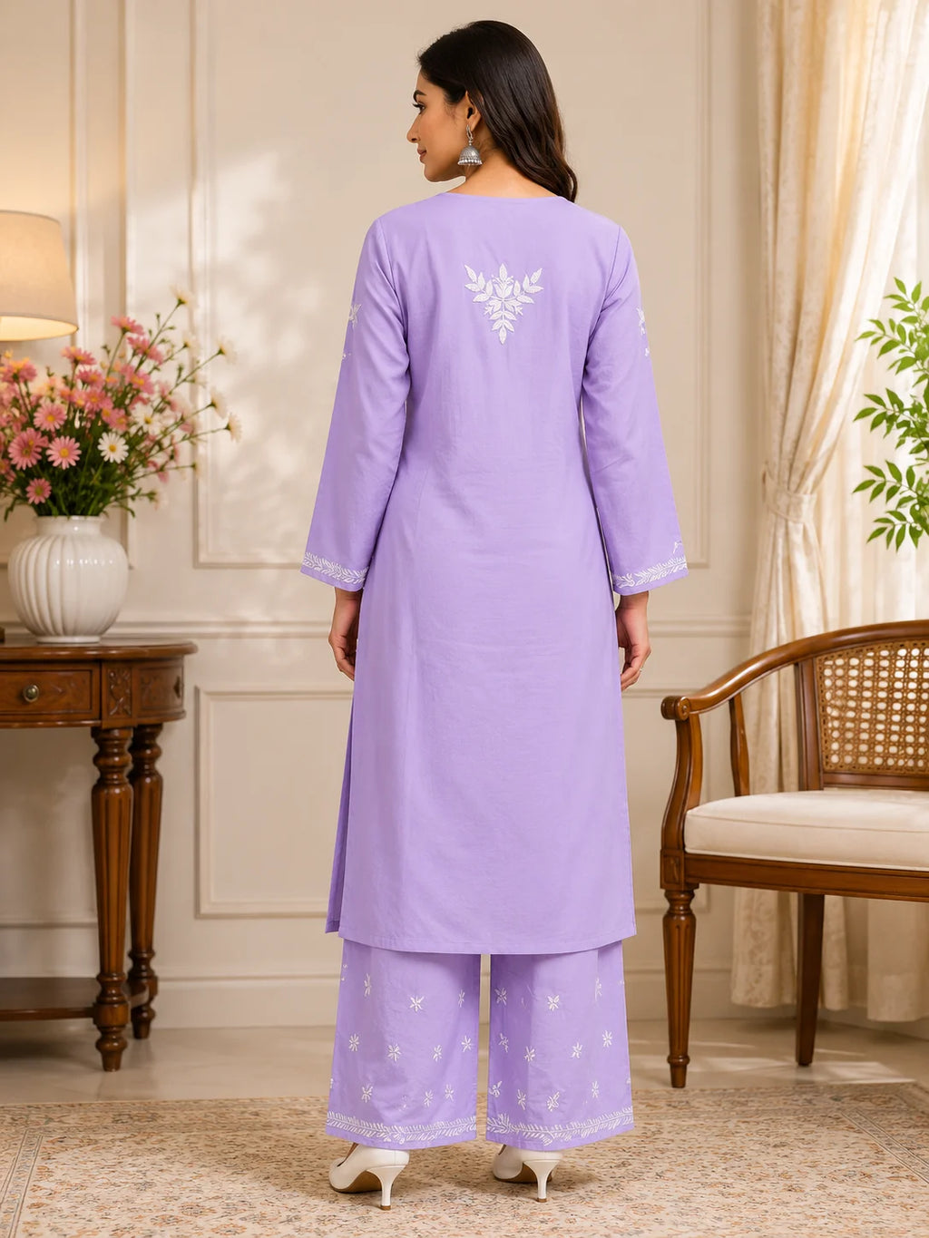 Premium Modal Chikankari Hand Embroidered Kurti Palazzo Set for Women | Lucknowi Handwork