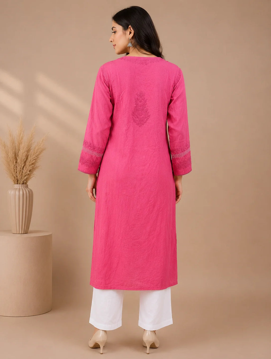 Luxury Chikankari Chanderi Kurta for Women | Handcrafted Lucknowi Embroidery | Tazaki Fashion