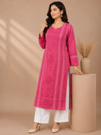 Luxury Chikankari Chanderi Kurta for Women | Handcrafted Lucknowi Embroidery | Tazaki Fashion