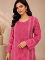 Luxury Chikankari Chanderi Kurta for Women | Handcrafted Lucknowi Embroidery | Tazaki Fashion