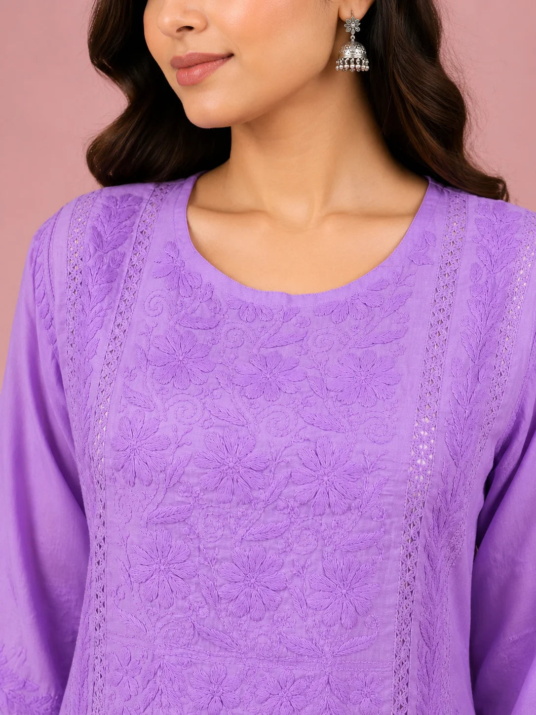 Luxury Chikankari Chanderi Kurta for Women | Handcrafted Lucknowi Embroidery | Tazaki Fashion