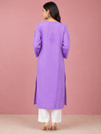 Luxury Chikankari Chanderi Kurta for Women | Handcrafted Lucknowi Embroidery | Tazaki Fashion