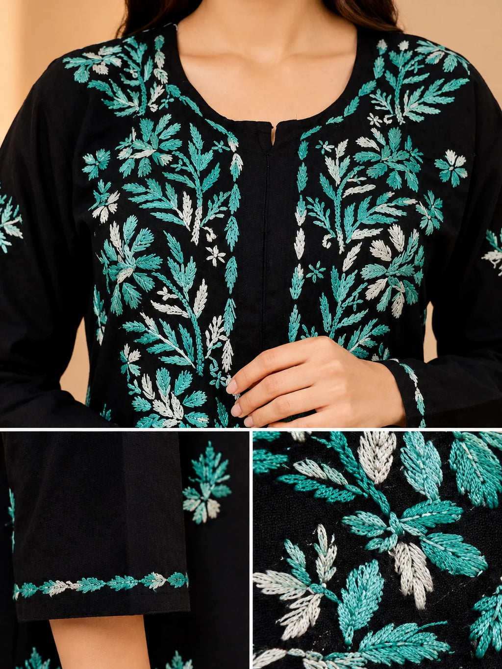 Luxury Midnight Black Modal Chikankari Kurta Palazzo Set for Women | Royal Blue Lucknowi Embroidery | Tazaki Fashion