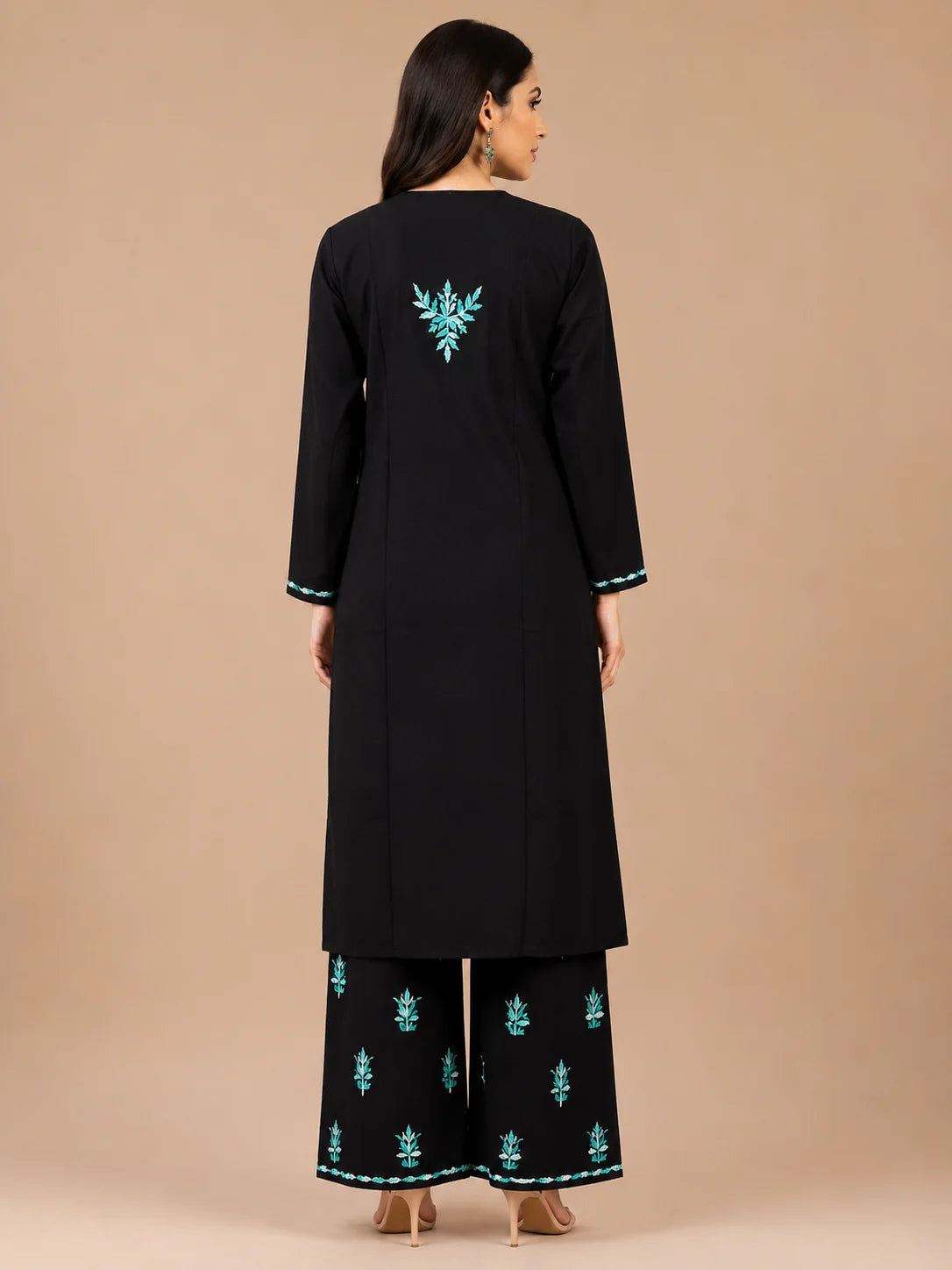 Luxury Midnight Black Modal Chikankari Kurta Palazzo Set for Women | Royal Blue Lucknowi Embroidery | Tazaki Fashion