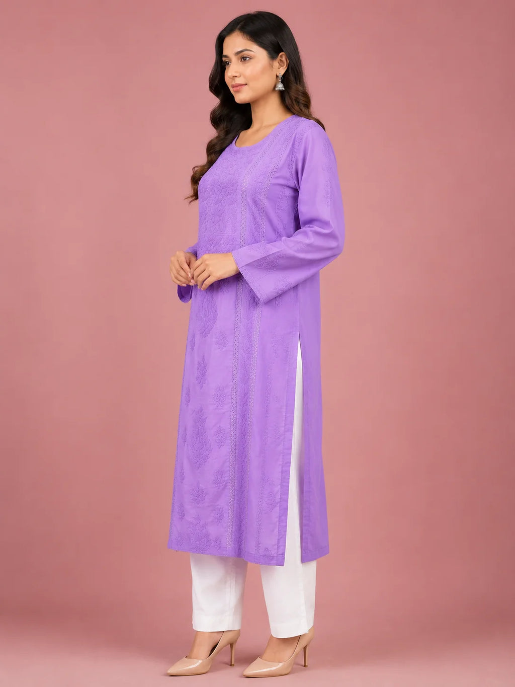 Luxury Chikankari Chanderi Kurta for Women | Handcrafted Lucknowi Embroidery | Tazaki Fashion