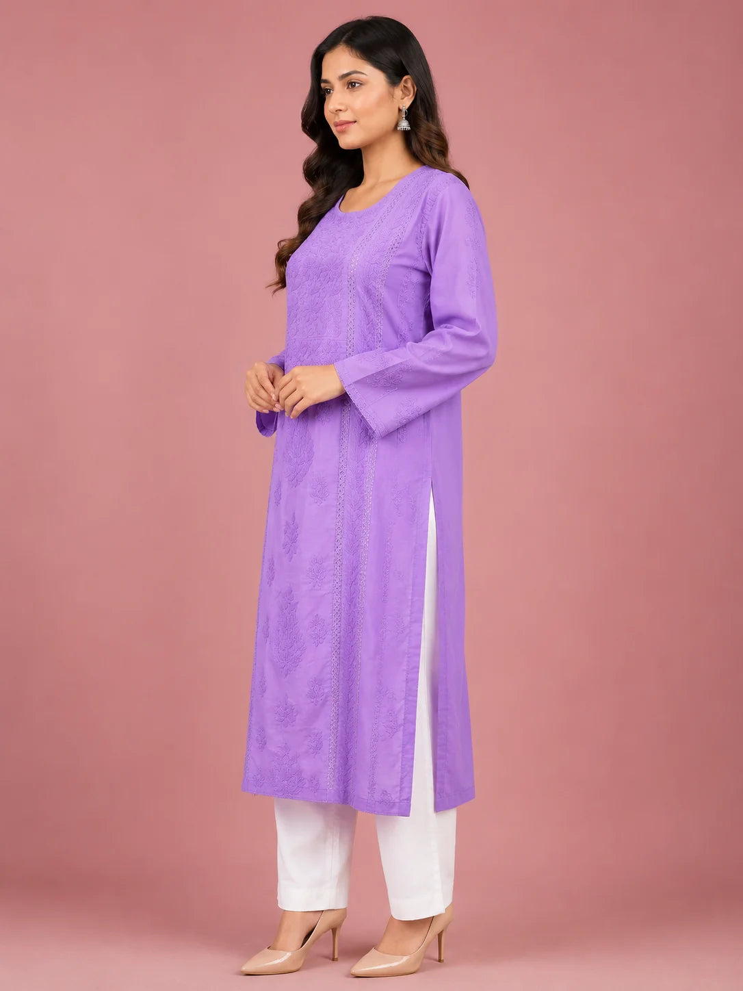 Luxury Chikankari Chanderi Kurta for Women | Handcrafted Lucknowi Embroidery | Tazaki Fashion