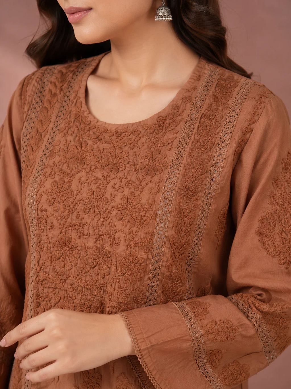 Luxury Chikankari Chanderi Kurta for Women | Handcrafted Lucknowi Embroidery | Tazaki Fashion