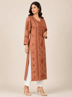 Luxury Chikankari Chanderi Kurta for Women | Handcrafted Lucknowi Embroidery | Tazaki Fashion