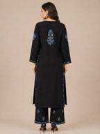 Luxury Midnight Black Modal Chikankari Kurta Palazzo Set for Women | Royal Blue Lucknowi Embroidery | Tazaki Fashion