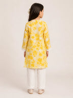Girls Grey Floral Mumul Print Kurta Pant Set with Dupatta | Premium Kids Ethnic Wear | Tazaki Fashion