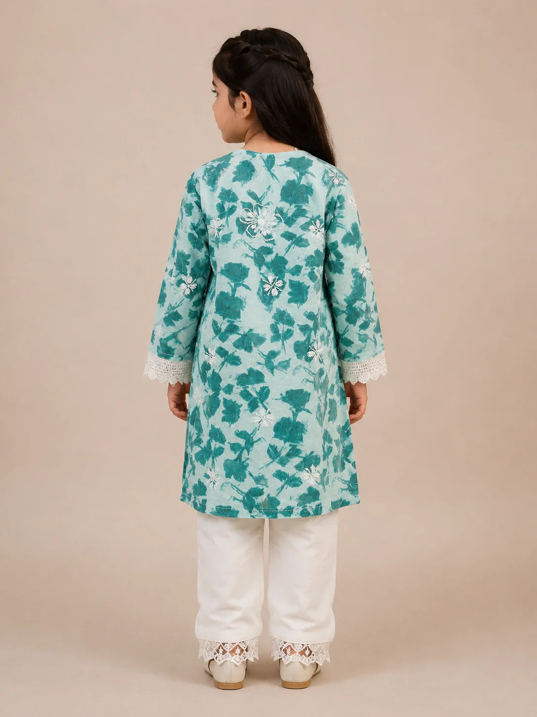 Girls Grey Floral Mumul Print Kurta Pant Set with Dupatta | Premium Kids Ethnic Wear | Tazaki Fashion