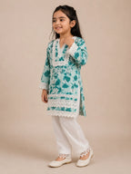 Girls Grey Floral Mumul Print Kurta Pant Set with Dupatta | Premium Kids Ethnic Wear | Tazaki Fashion