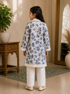 Girls Grey Floral Mumul Print Kurta Pant Set with Dupatta | Premium Kids Ethnic Wear | Tazaki Fashion