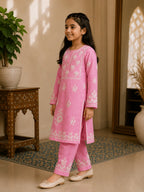 Girls Mint Green Muslin Embroidered Kurta Pant Set | Premium Ethnic Wear for Kids | Tazaki Fashion