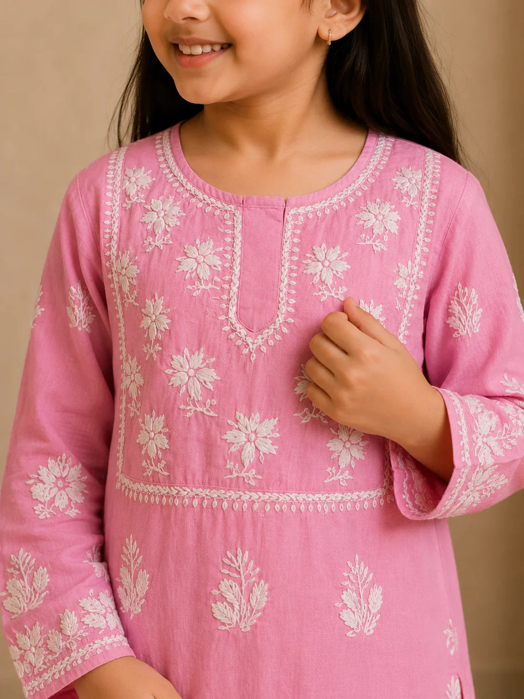 Girls Mint Green Muslin Embroidered Kurta Pant Set | Premium Ethnic Wear for Kids | Tazaki Fashion